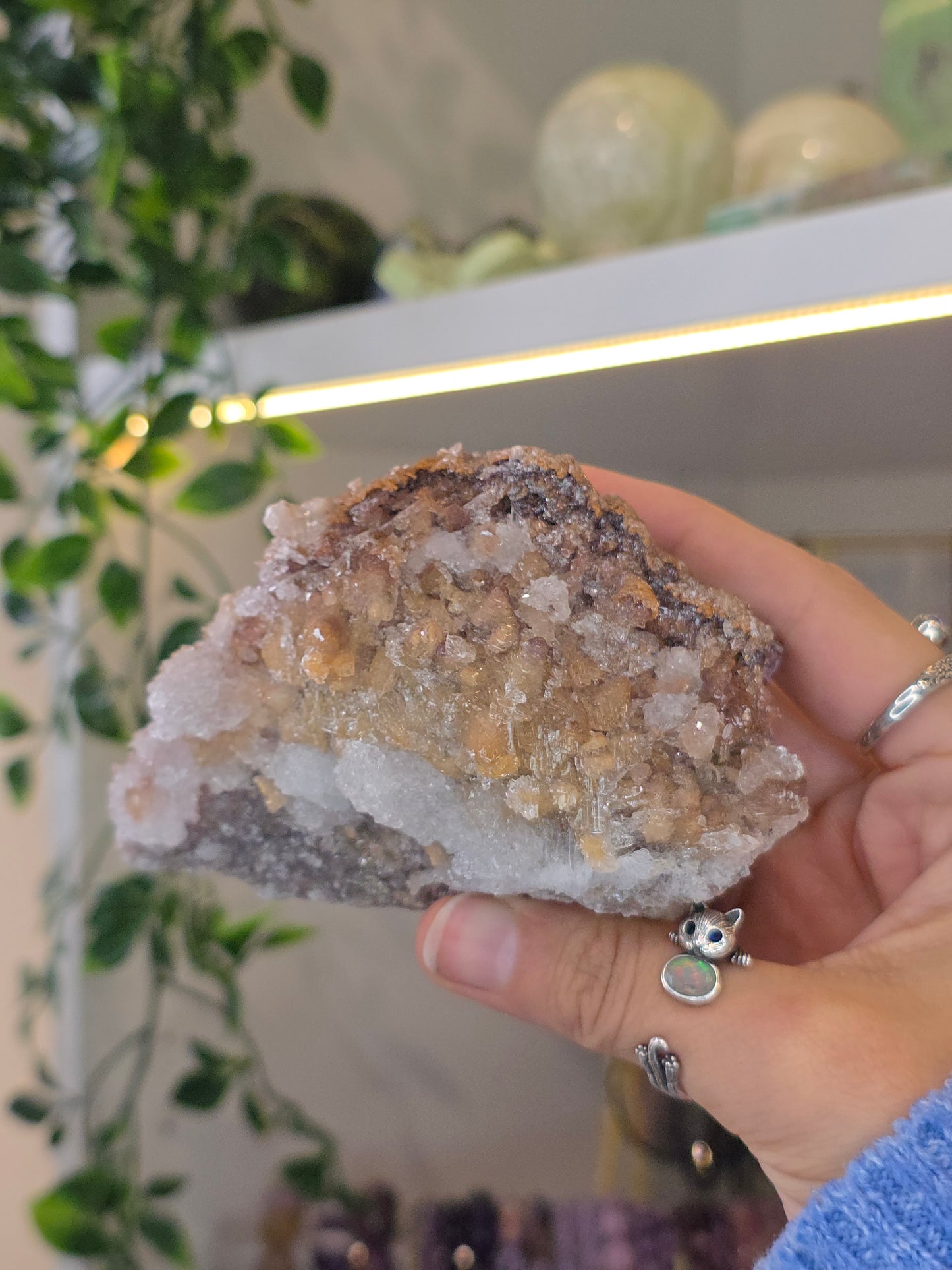 Calcite with Sparkly Selenite Coating from Santa Eulalia, Chihuahua, Mexico - A