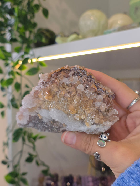 Calcite with Sparkly Selenite Coating from Santa Eulalia, Chihuahua, Mexico - A