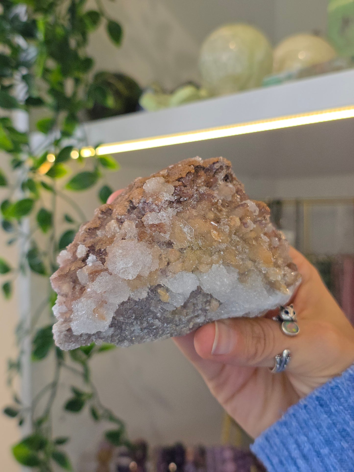 Calcite with Sparkly Selenite Coating from Santa Eulalia, Chihuahua, Mexico - A