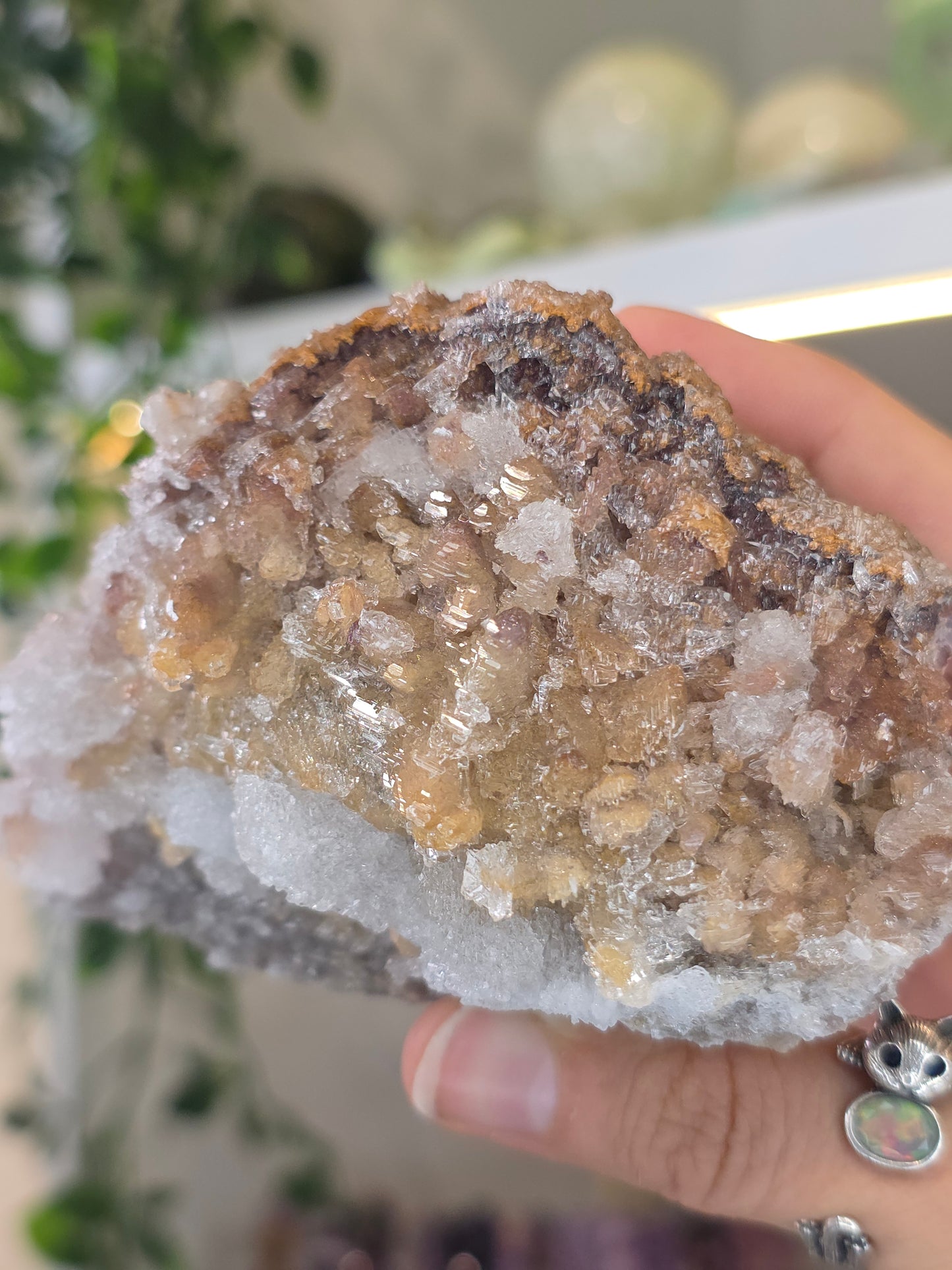 Calcite with Sparkly Selenite Coating from Santa Eulalia, Chihuahua, Mexico - A