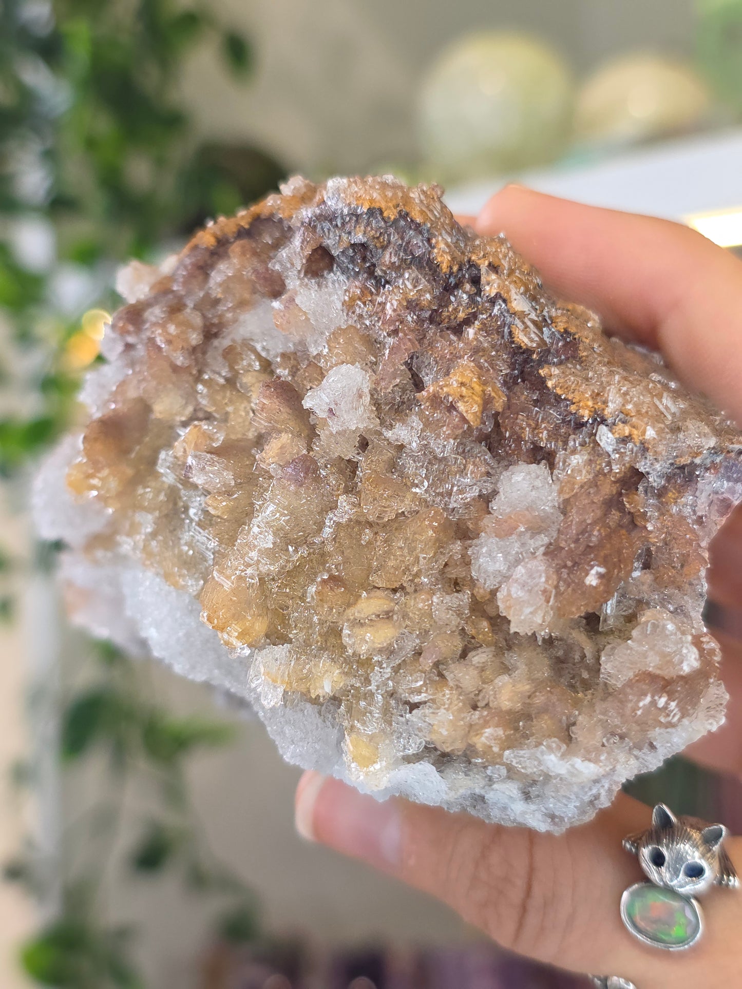 Calcite with Sparkly Selenite Coating from Santa Eulalia, Chihuahua, Mexico - A