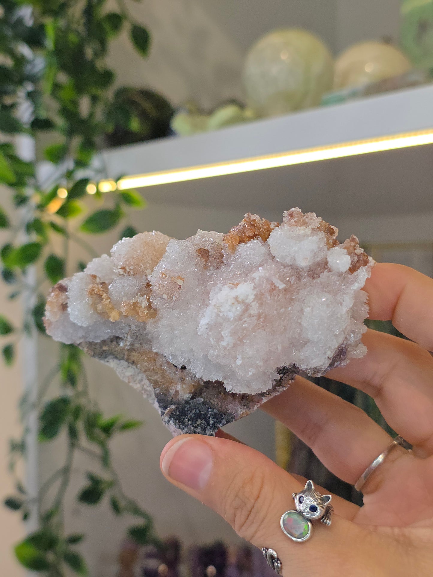 Calcite with Sparkly Selenite Coating from Santa Eulalia, Chihuahua, Mexico - B