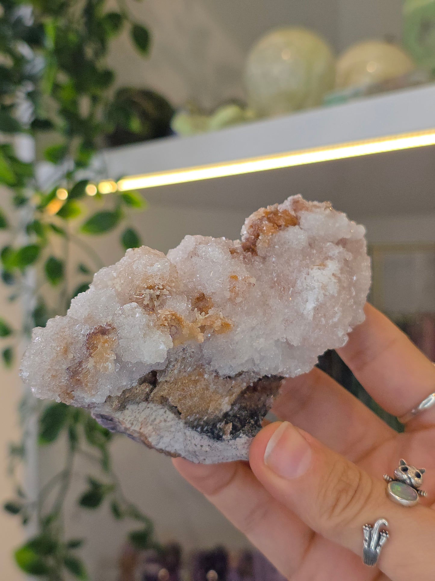 Calcite with Sparkly Selenite Coating from Santa Eulalia, Chihuahua, Mexico - B