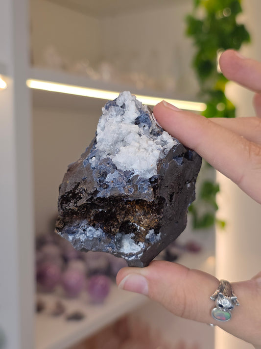Aragonite on Chalcedony Goethite from Santa Eulalia, Chihuahua, Mexico - B