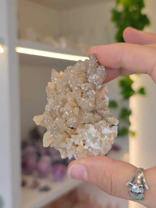 Selenite on Dogtooth Calcite from Santa Eulalia, Chihuahua, Mexico - E