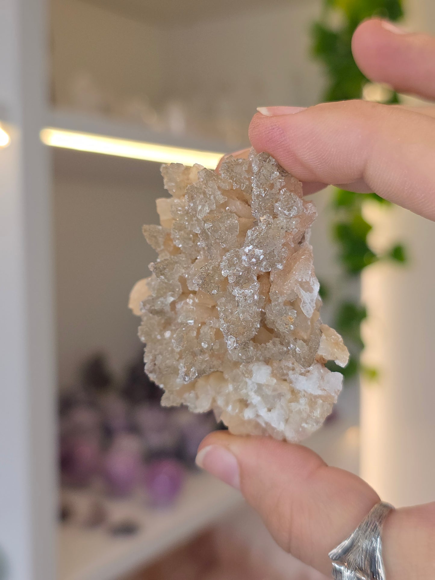 Selenite on Dogtooth Calcite from Santa Eulalia, Chihuahua, Mexico - E