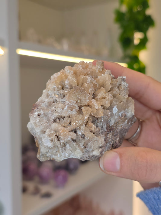 Selenite on Dogtooth Calcite from Santa Eulalia, Chihuahua, Mexico - F
