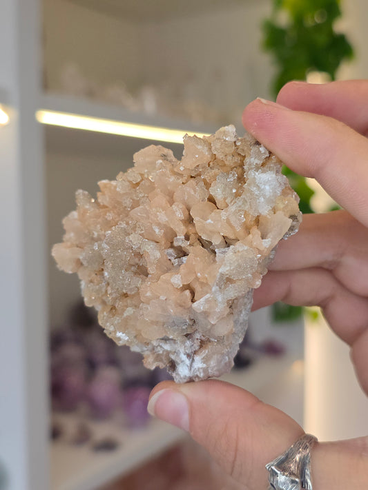 Selenite on Dogtooth Calcite from Santa Eulalia, Chihuahua, Mexico - G