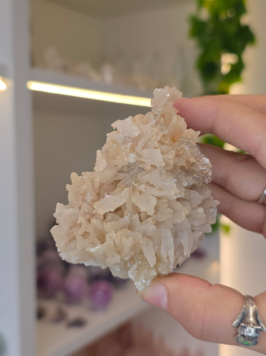 Selenite on Dogtooth Calcite from Santa Eulalia, Chihuahua, Mexico - H