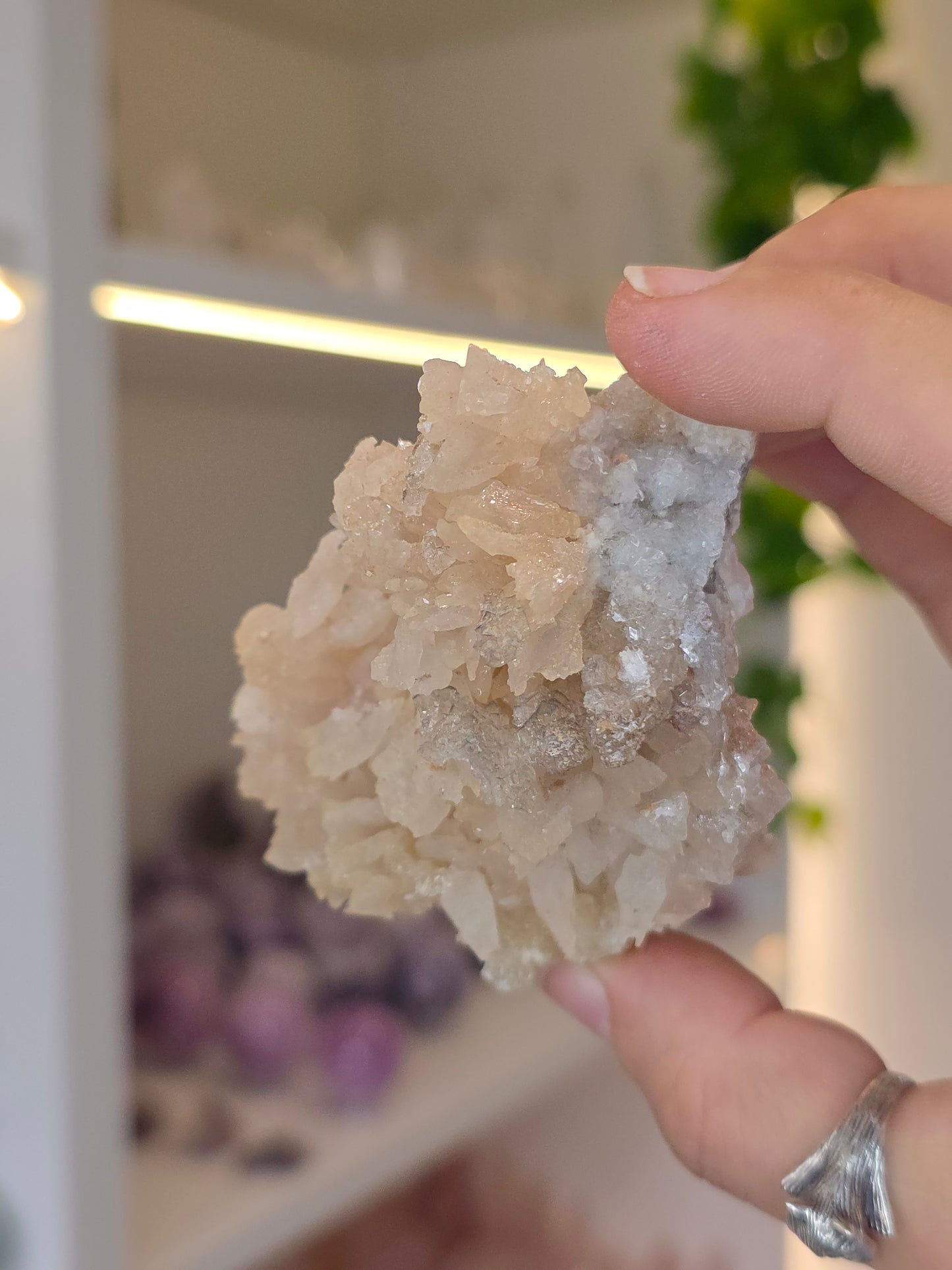 Selenite on Dogtooth Calcite from Santa Eulalia, Chihuahua, Mexico - H