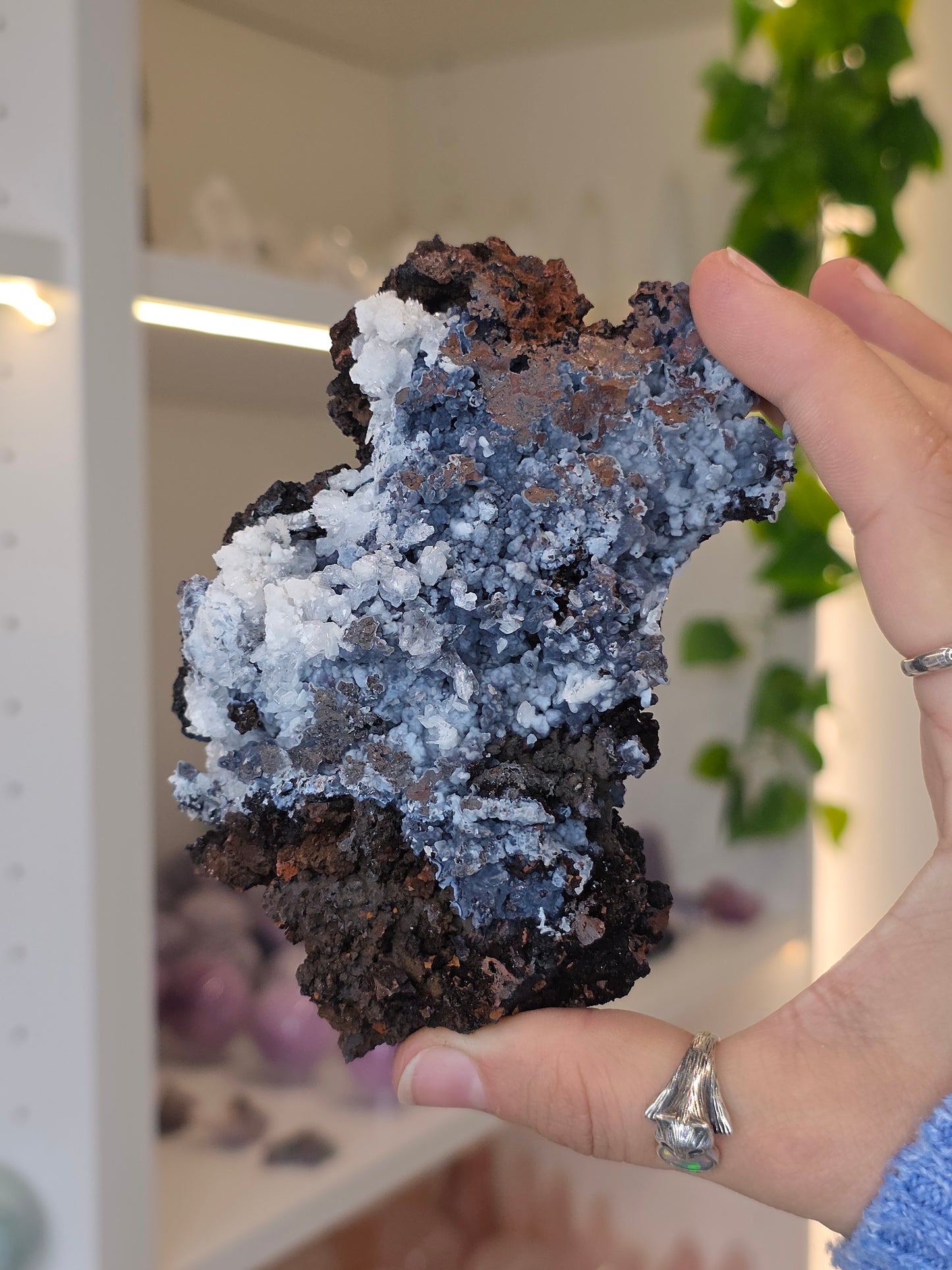 Aragonite on Chalcedony Goethite from Santa Eulalia, Chihuahua, Mexico - D