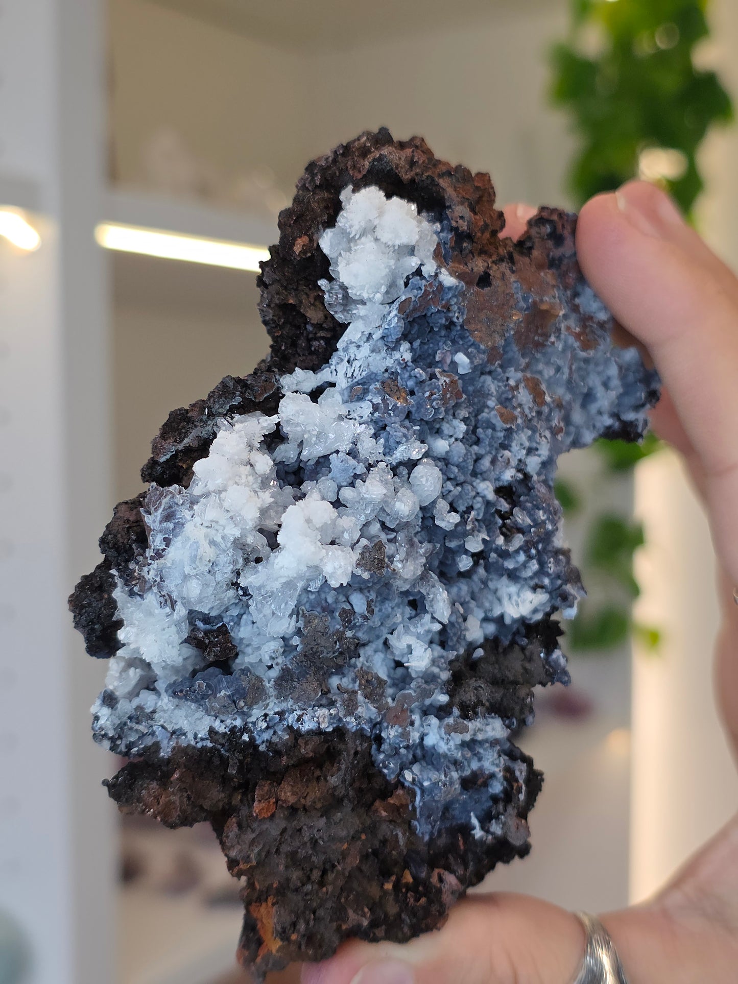Aragonite on Chalcedony Goethite from Santa Eulalia, Chihuahua, Mexico - D