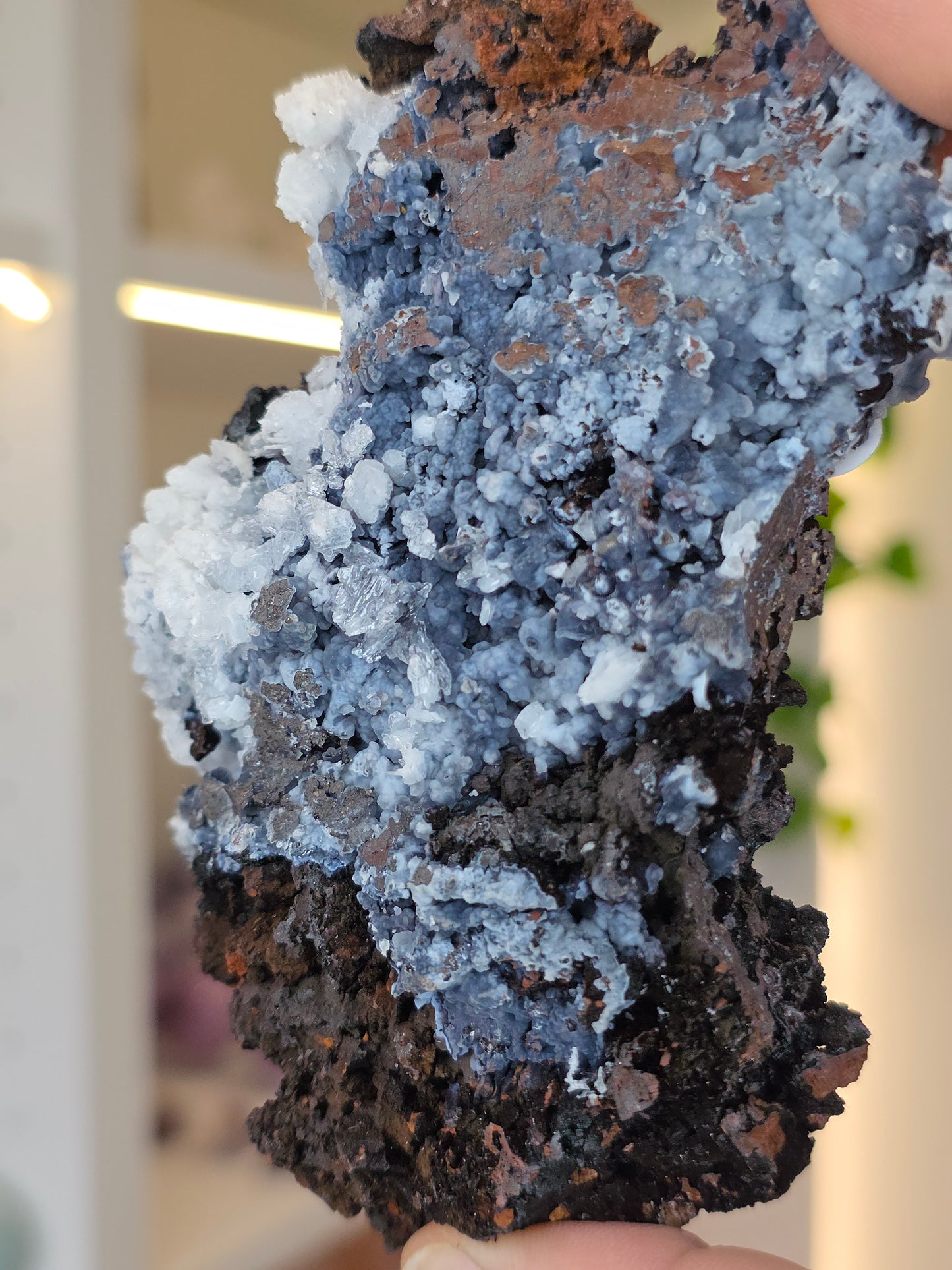 Aragonite on Chalcedony Goethite from Santa Eulalia, Chihuahua, Mexico - D