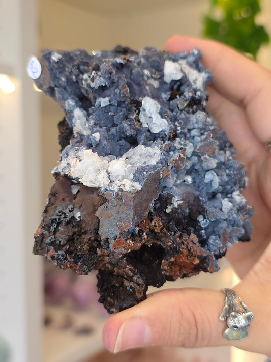 Aragonite on Chalcedony Goethite from Santa Eulalia, Chihuahua, Mexico - E