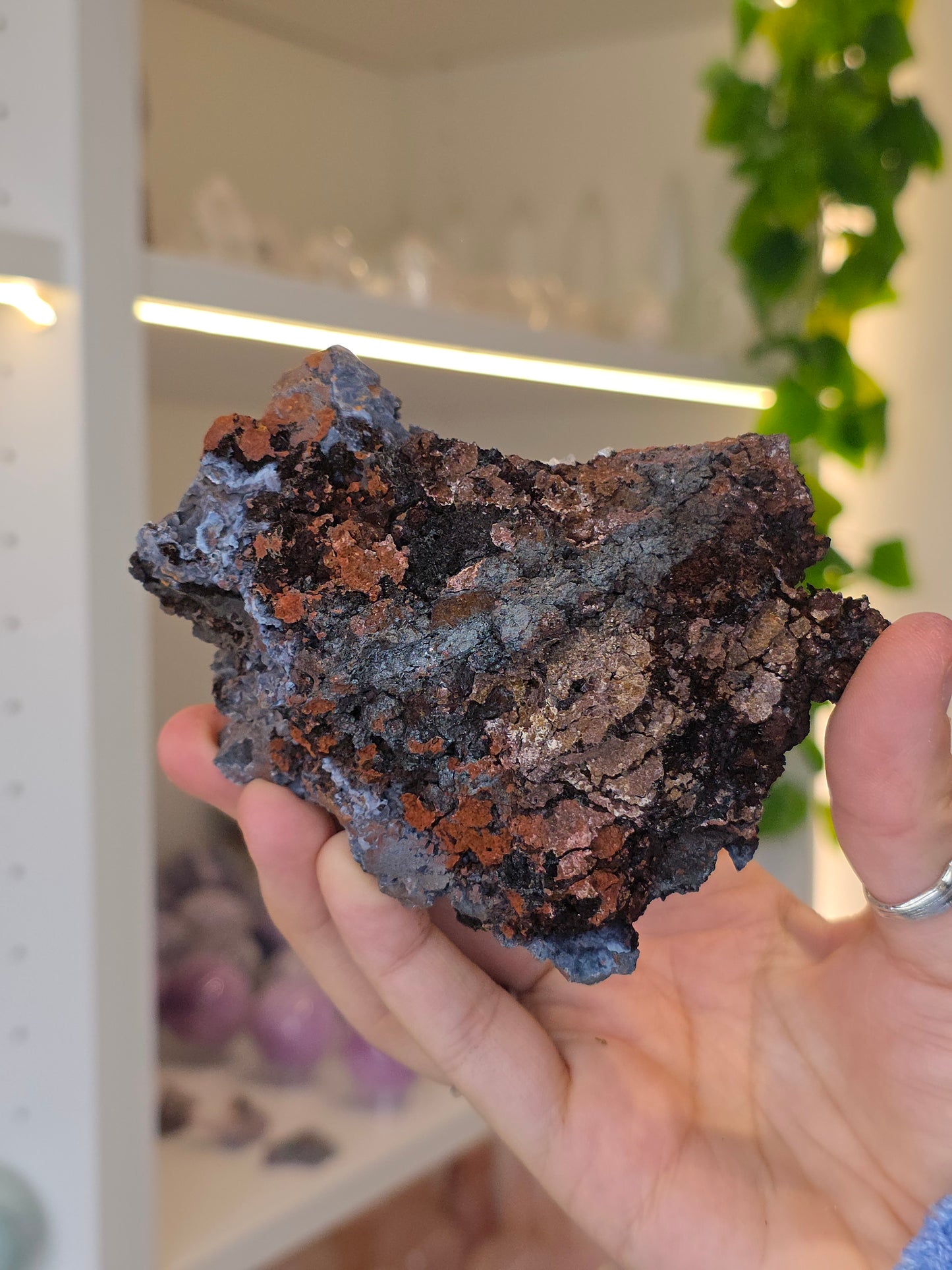 Aragonite on Chalcedony Goethite from Santa Eulalia, Chihuahua, Mexico - E