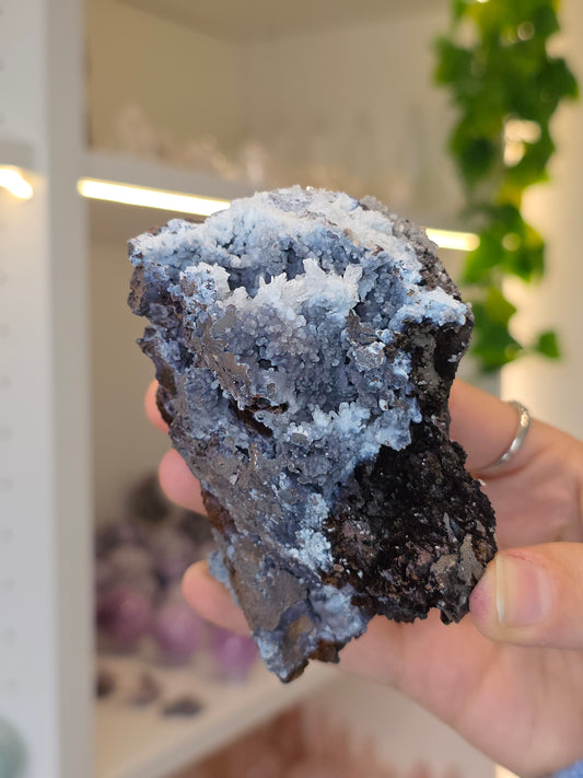 Aragonite on Chalcedony Goethite from Santa Eulalia, Chihuahua, Mexico - F