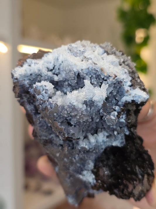 Aragonite on Chalcedony Goethite from Santa Eulalia, Chihuahua, Mexico - F