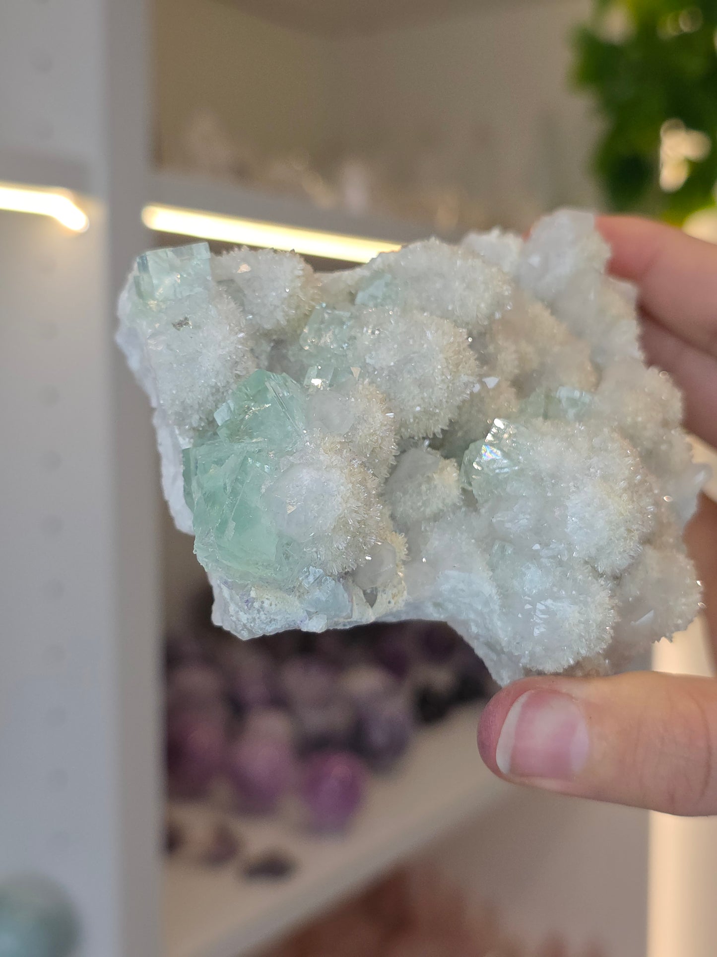 XHL Fluorite with UV Reactive Calcite on Quartz from Xianghualing Mine, Hunan Province, China - D