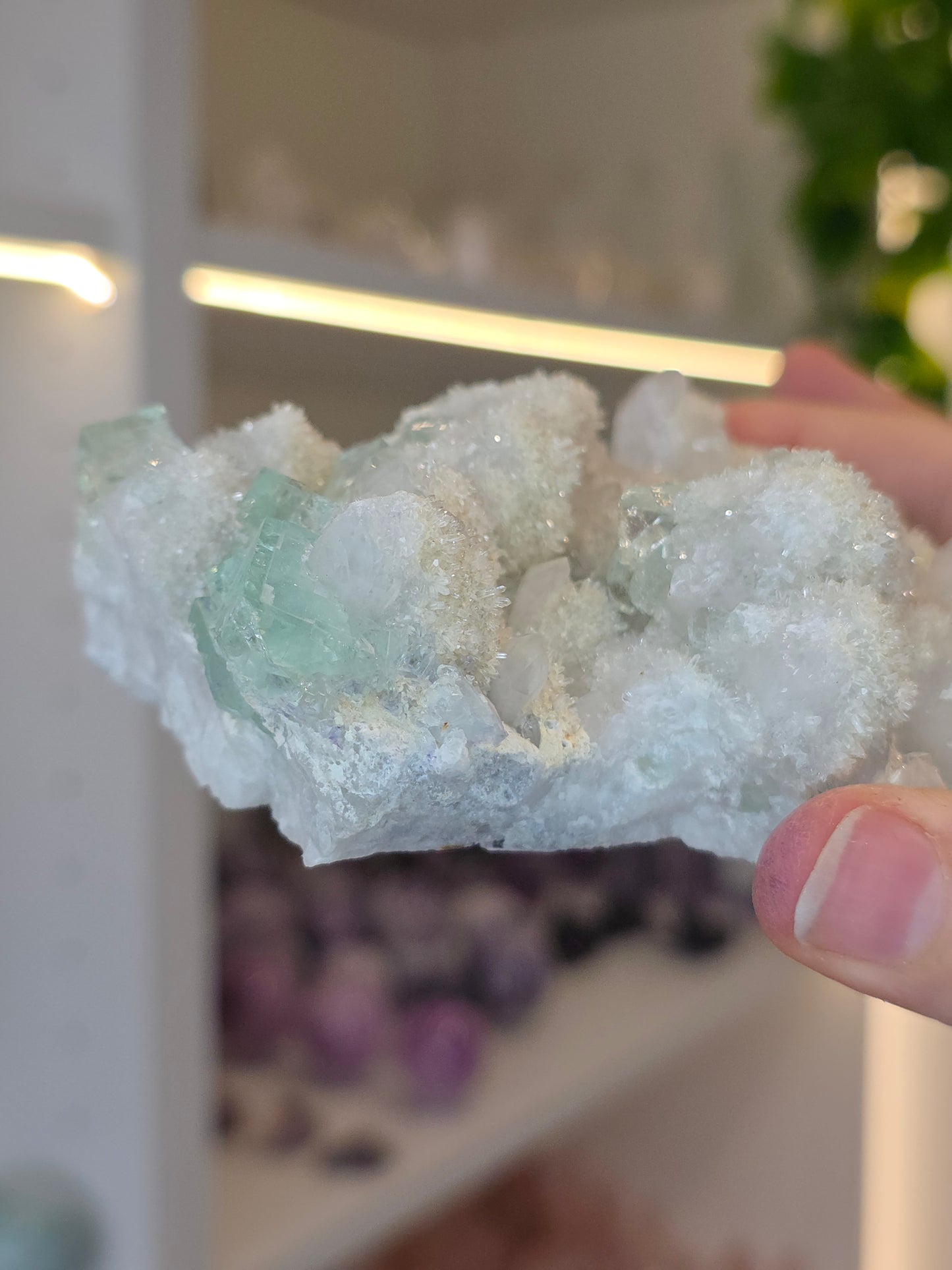 XHL Fluorite with UV Reactive Calcite on Quartz from Xianghualing Mine, Hunan Province, China - D