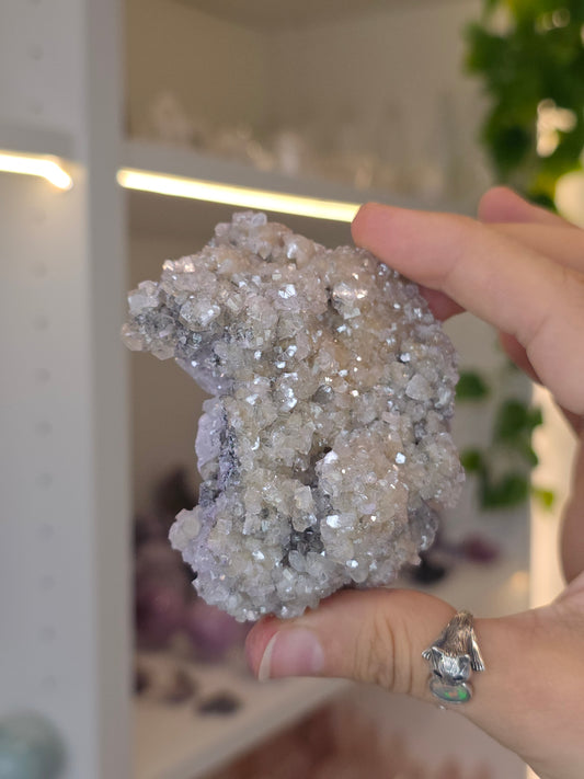 Purpurite with Apophyllite on Quartz from Namibia - A