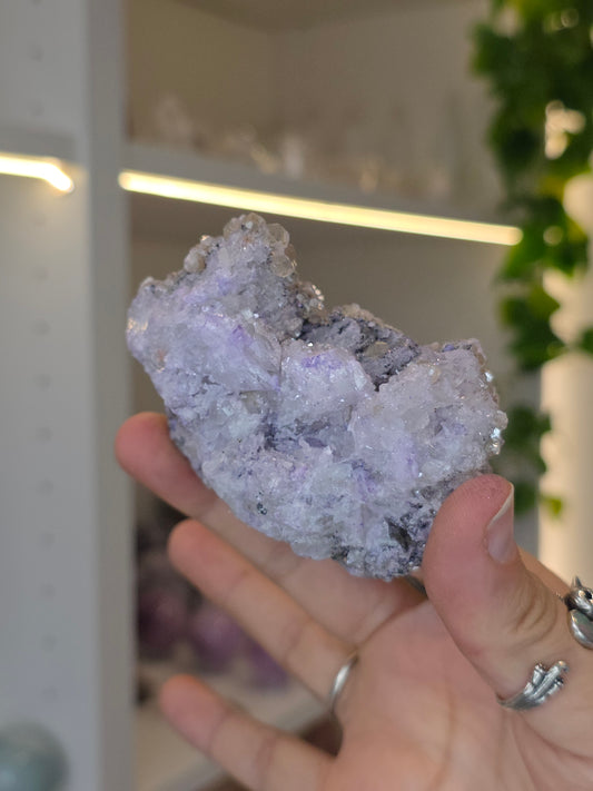 Purpurite with Apophyllite on Quartz from Namibia - A