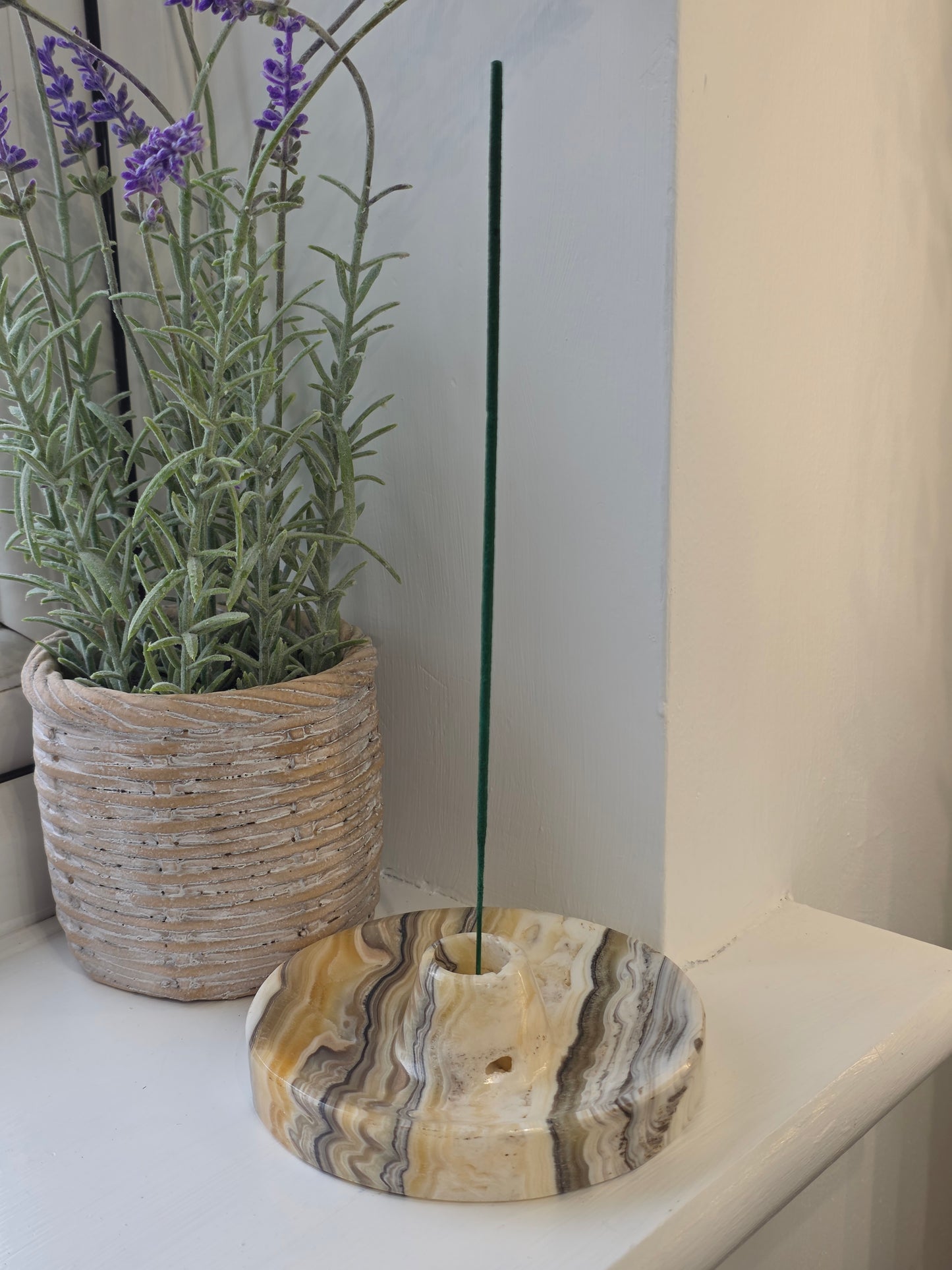 Mexican Onyx Palo Santo Incense Holder - Yellow Zebra - C