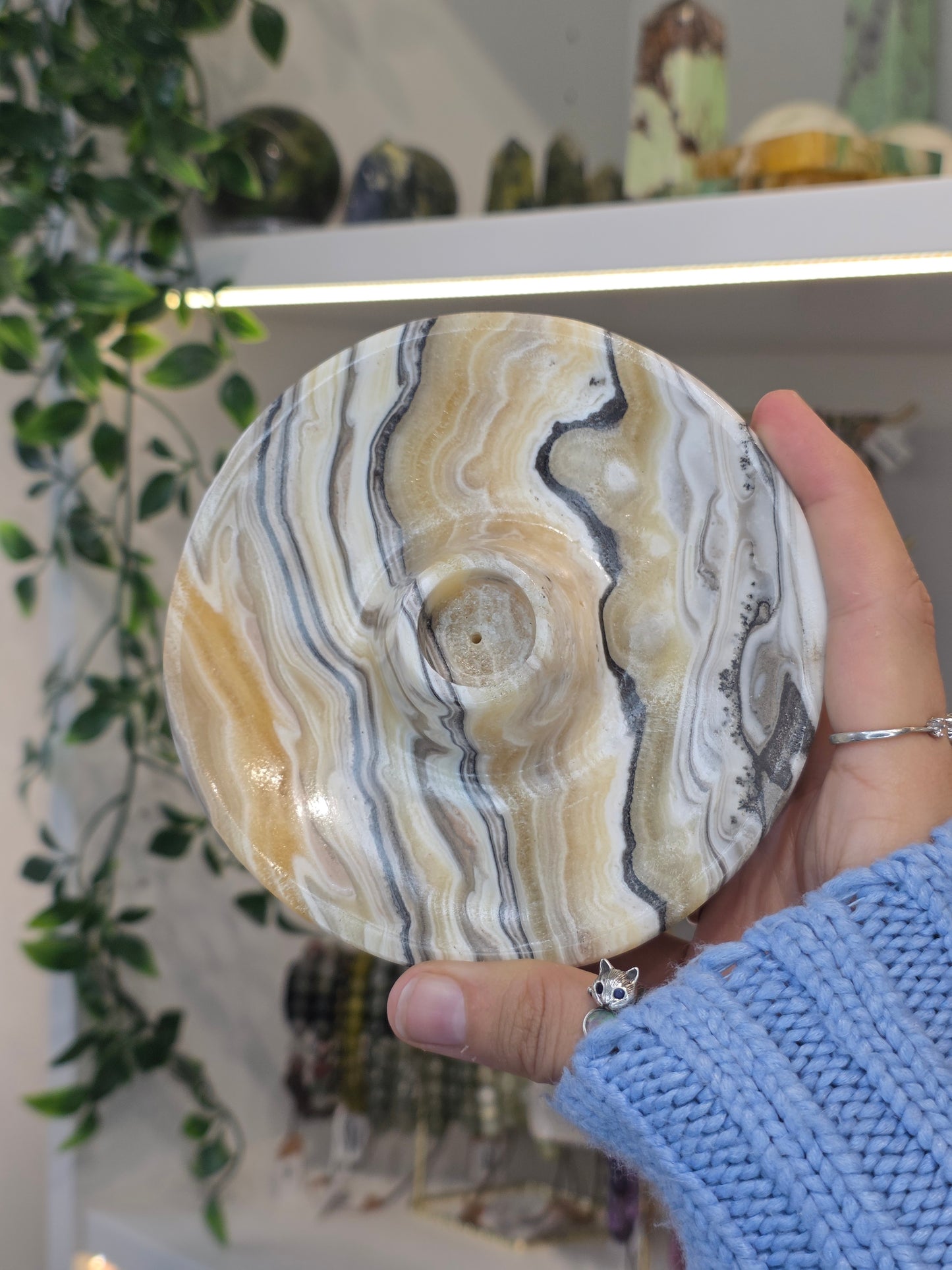 Mexican Onyx Palo Santo Incense Holder - Yellow Zebra - B