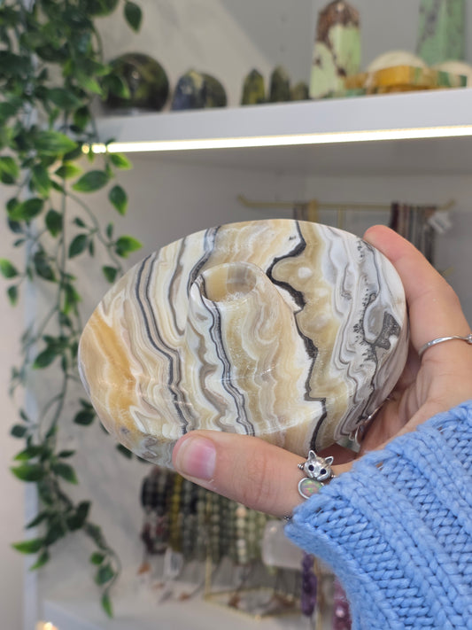 Mexican Onyx Palo Santo Incense Holder - Yellow Zebra - B