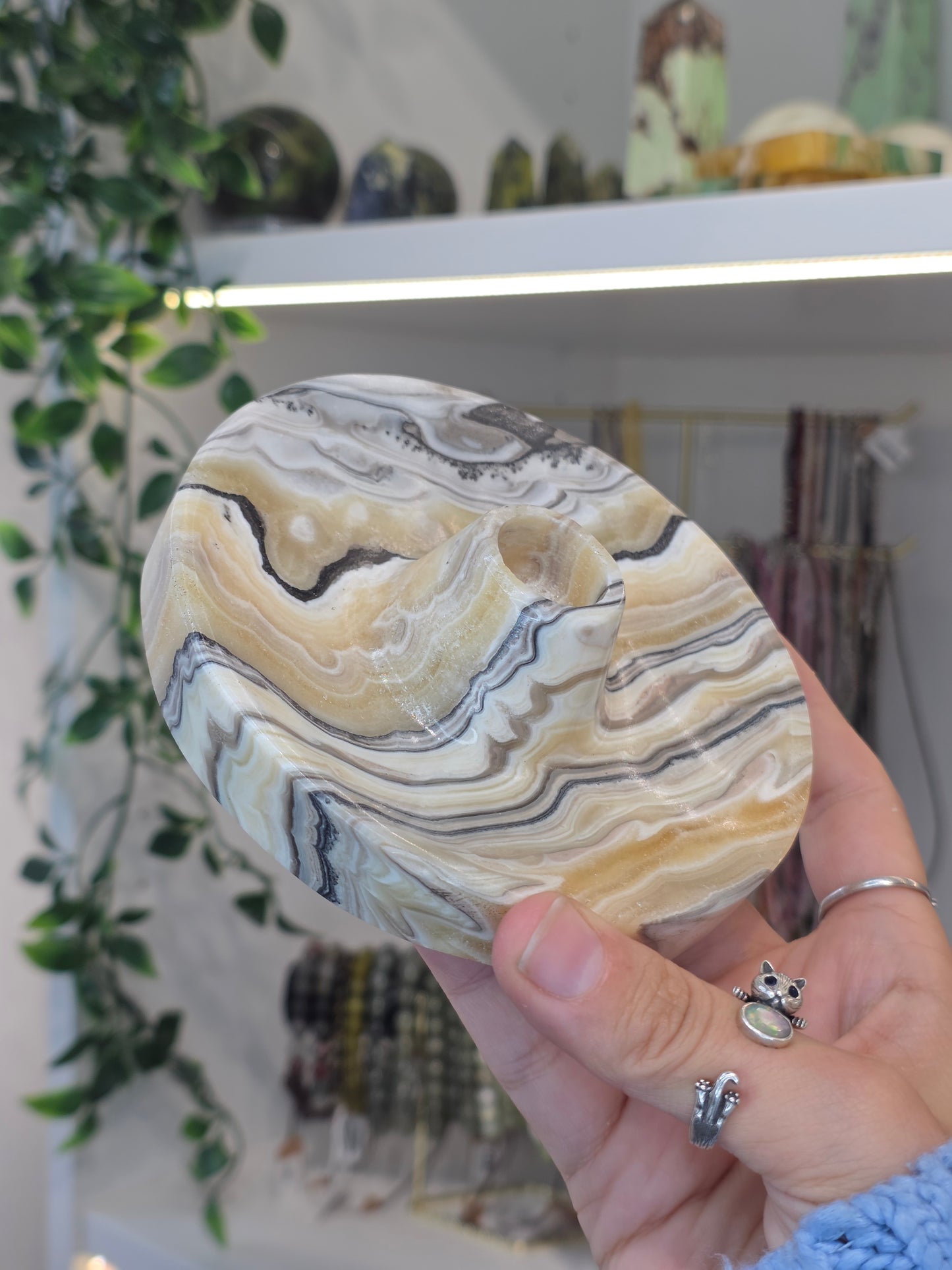 Mexican Onyx Palo Santo Incense Holder - Yellow Zebra - B