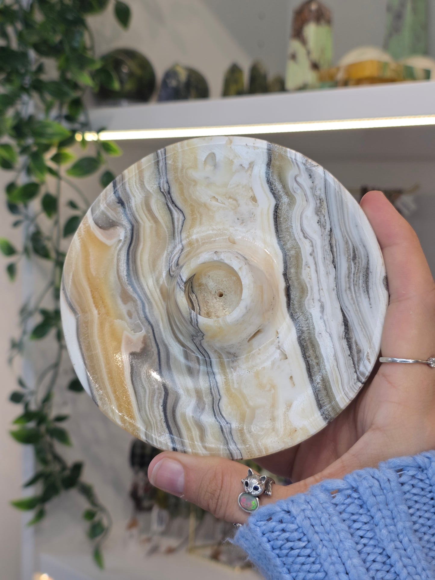 Mexican Onyx Palo Santo Incense Holder - Yellow Zebra - C