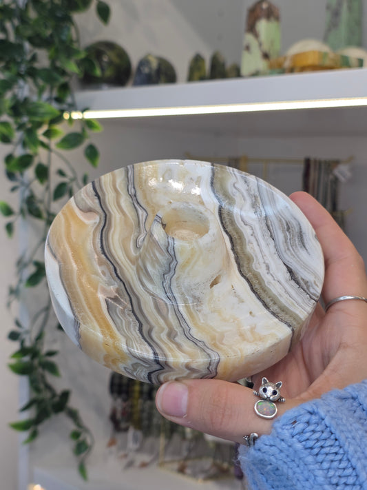 Mexican Onyx Palo Santo Incense Holder - Yellow Zebra - C