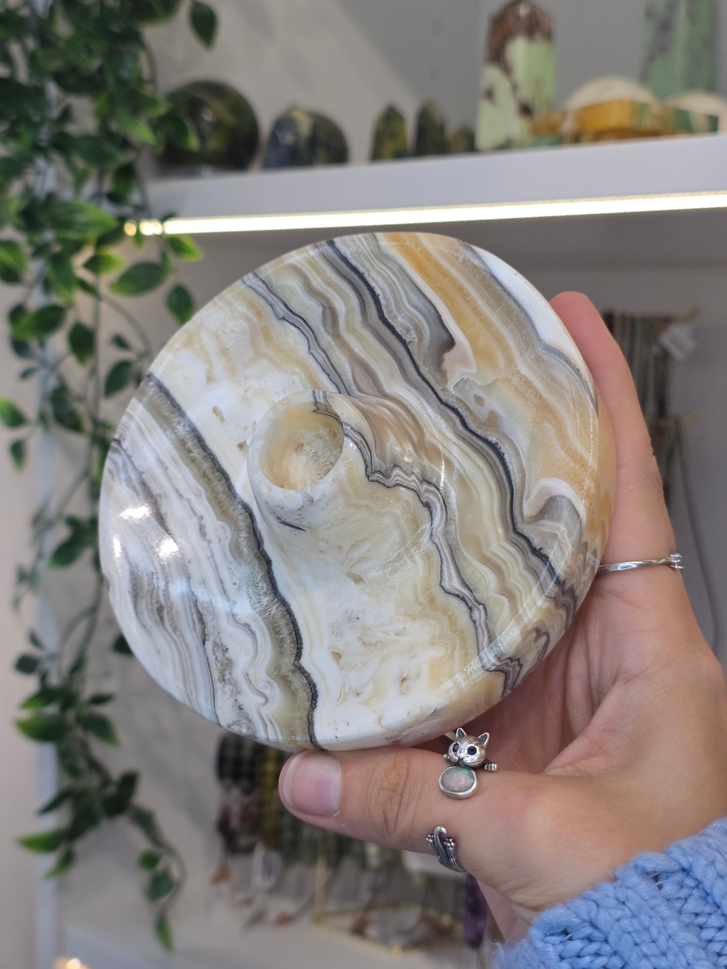 Mexican Onyx Palo Santo Incense Holder - Yellow Zebra - C