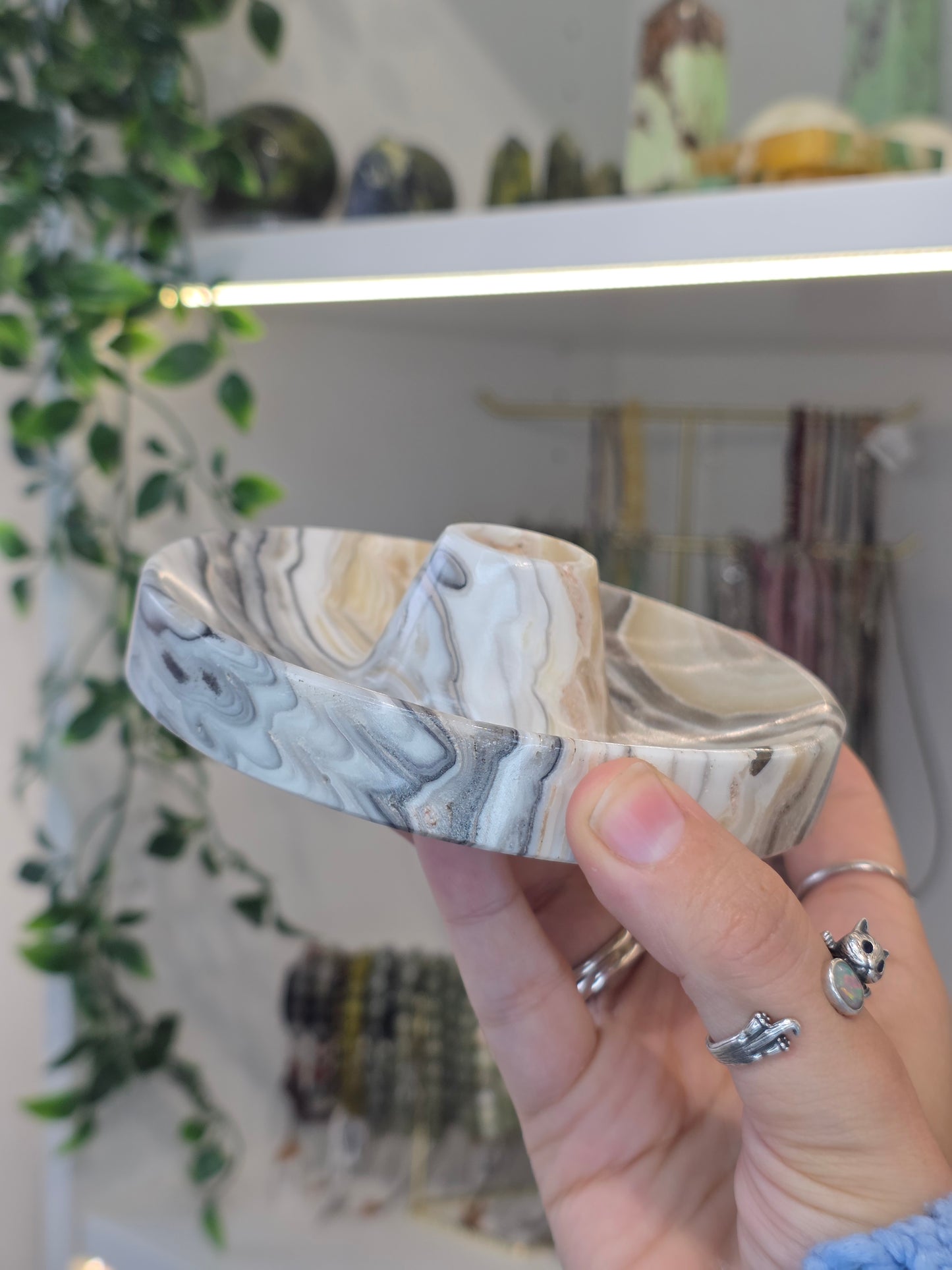 Mexican Onyx Palo Santo Incense Holder - Yellow Zebra - D