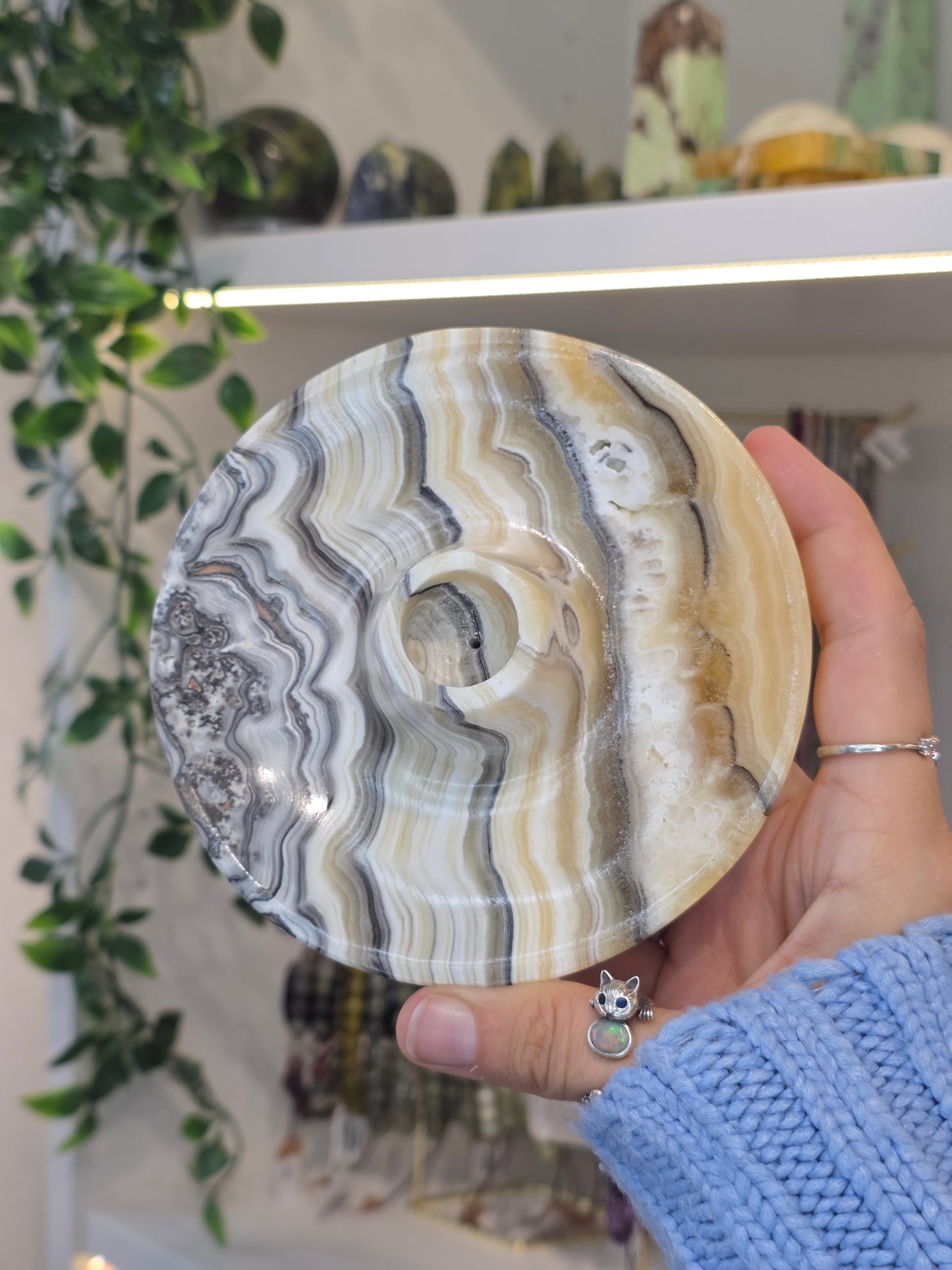 Mexican Onyx Palo Santo Incense Holder - Yellow Zebra - E