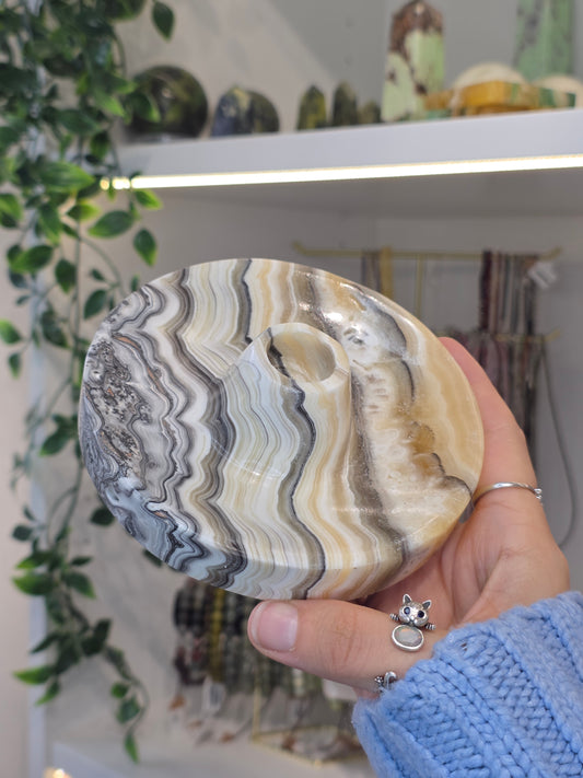 Mexican Onyx Palo Santo Incense Holder - Yellow Zebra - E