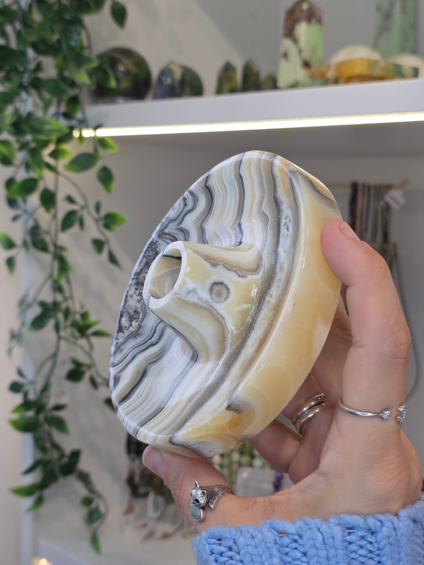 Mexican Onyx Palo Santo Incense Holder - Yellow Zebra - E