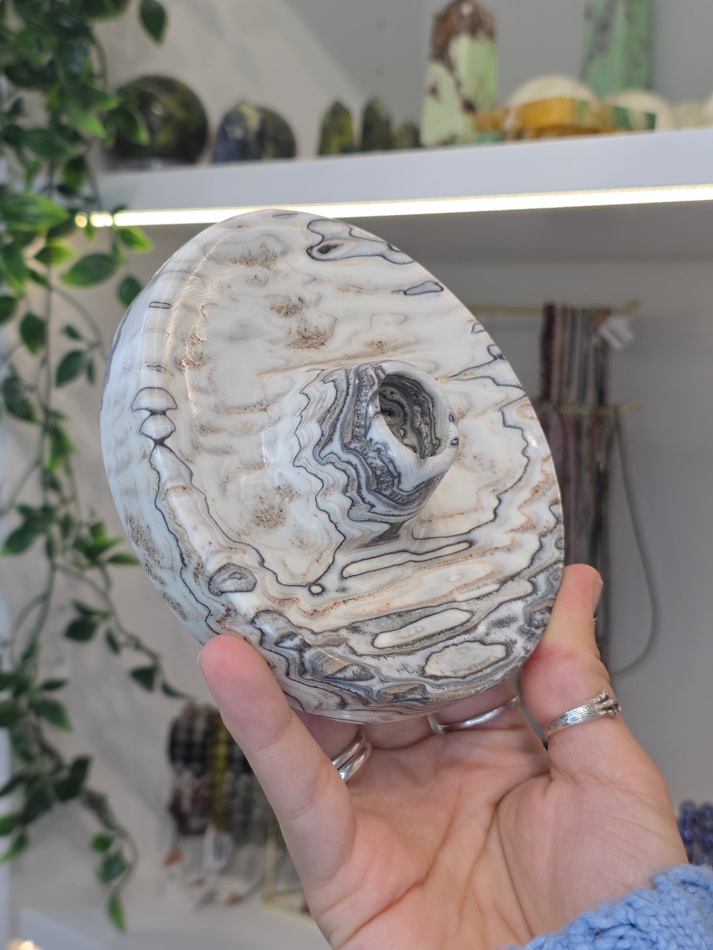 Mexican Onyx Palo Santo Incense Holder - Black/White Zebra Calcite - F