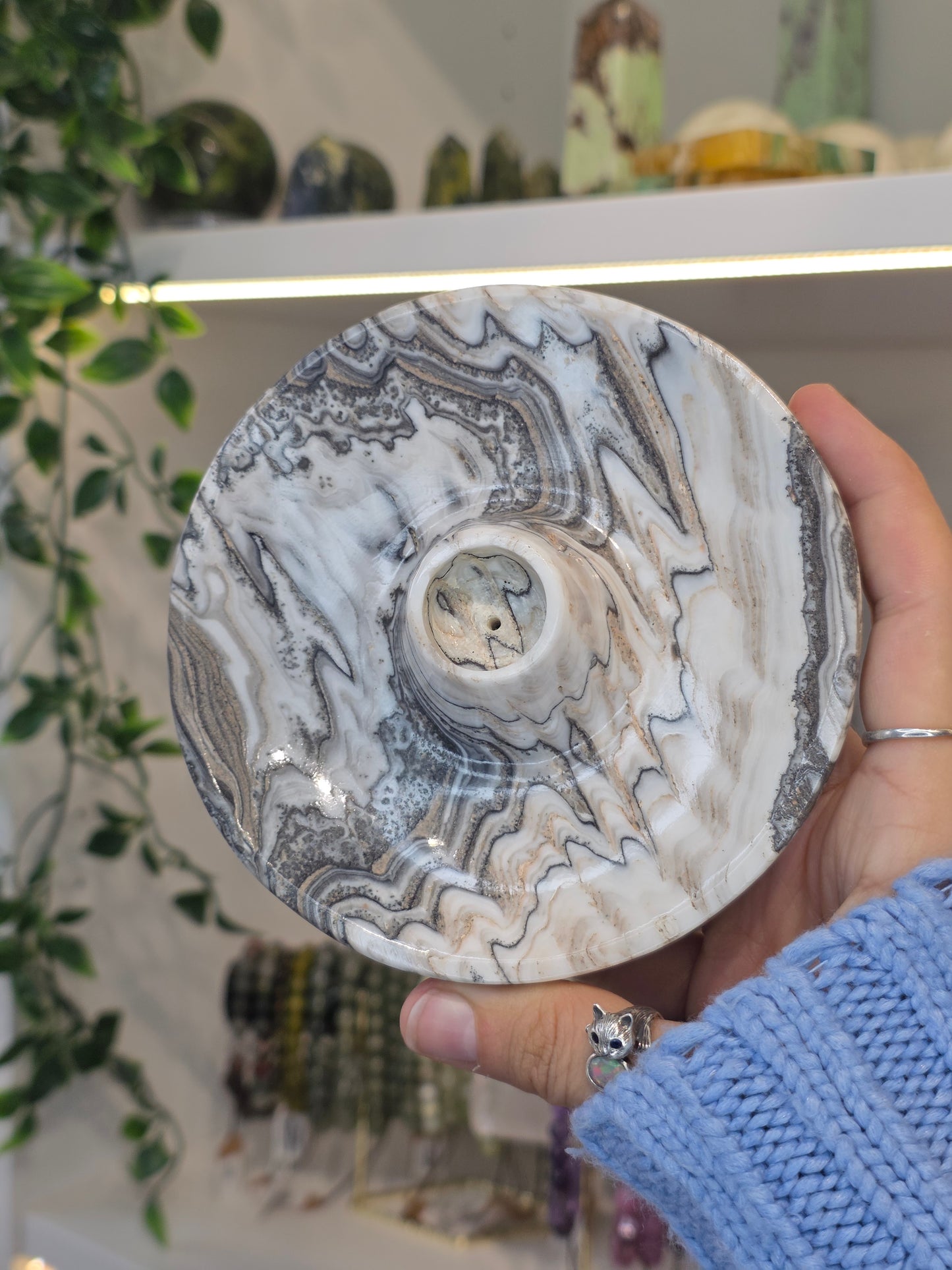 Mexican Onyx Palo Santo Incense Holder - Black/White Zebra Calcite - G
