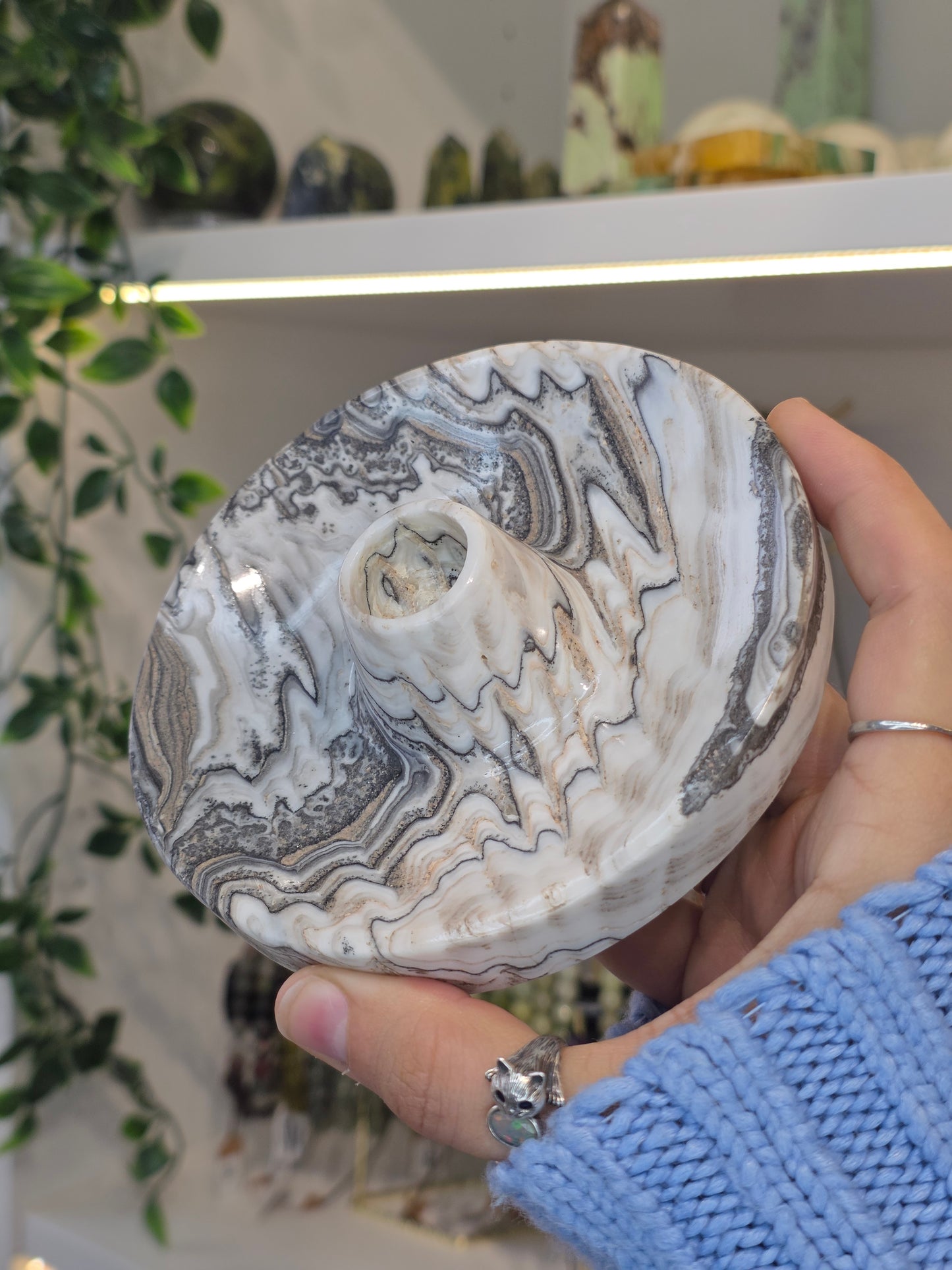 Mexican Onyx Palo Santo Incense Holder - Black/White Zebra Calcite - G