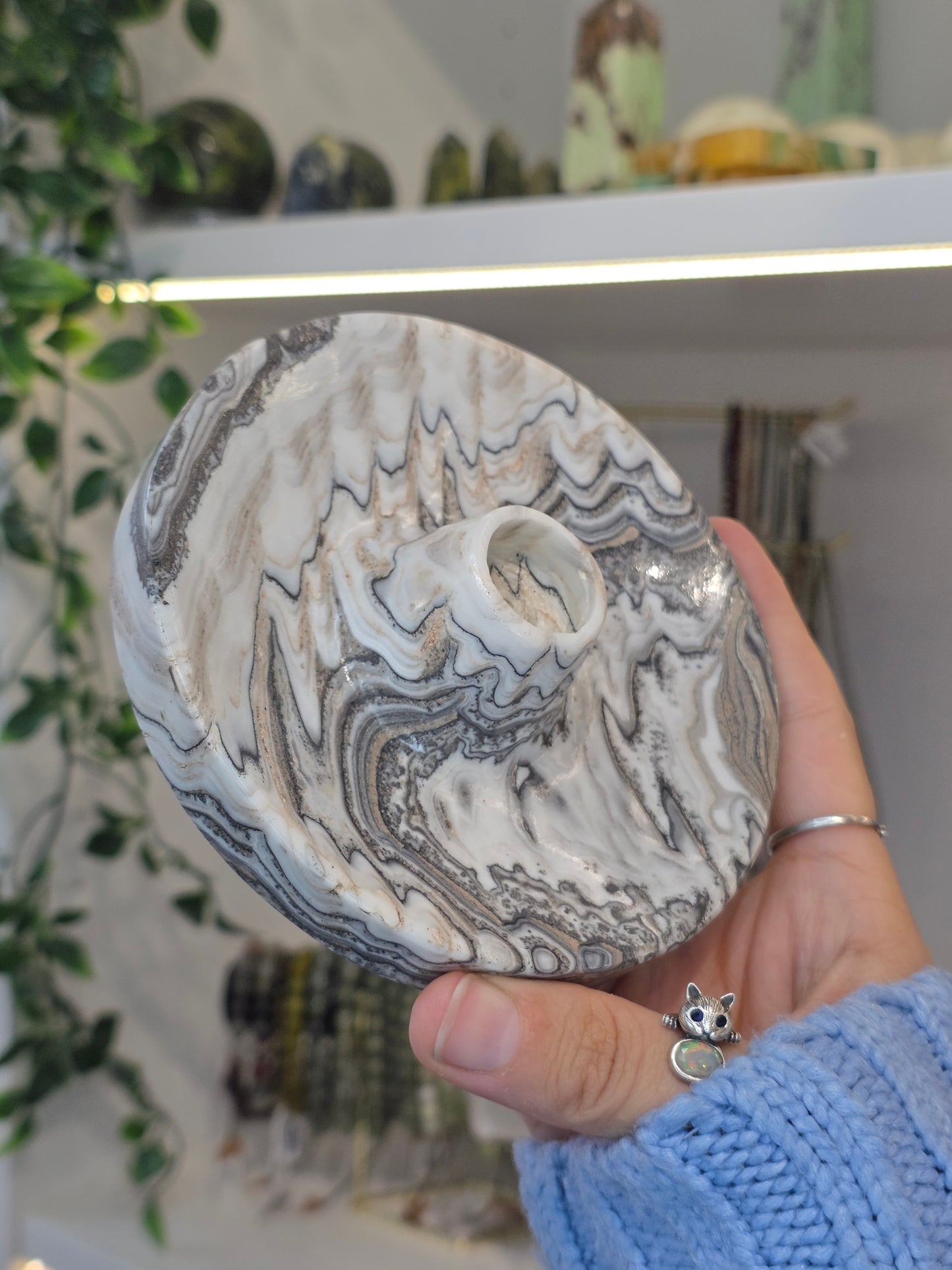 Mexican Onyx Palo Santo Incense Holder - Black/White Zebra Calcite - G