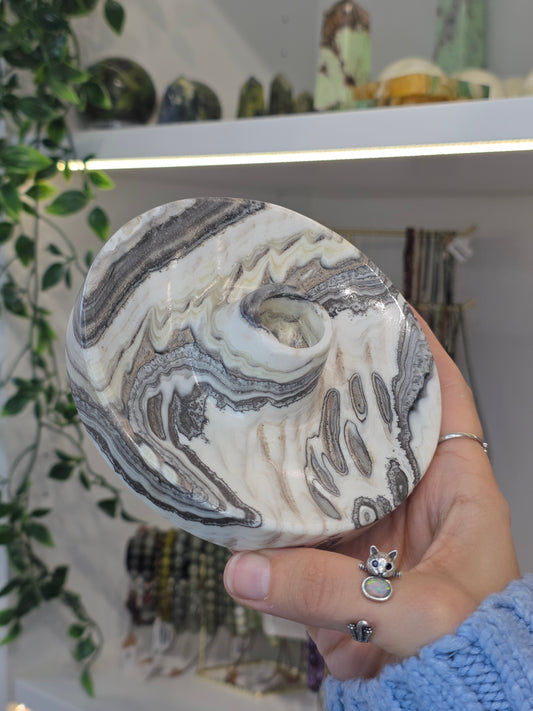 Mexican Onyx Palo Santo Incense Holder - Black/White Zebra Calcite - H