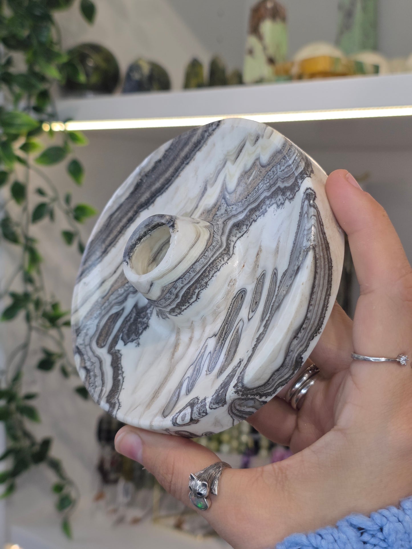 Mexican Onyx Palo Santo Incense Holder - Black/White Zebra Calcite - H