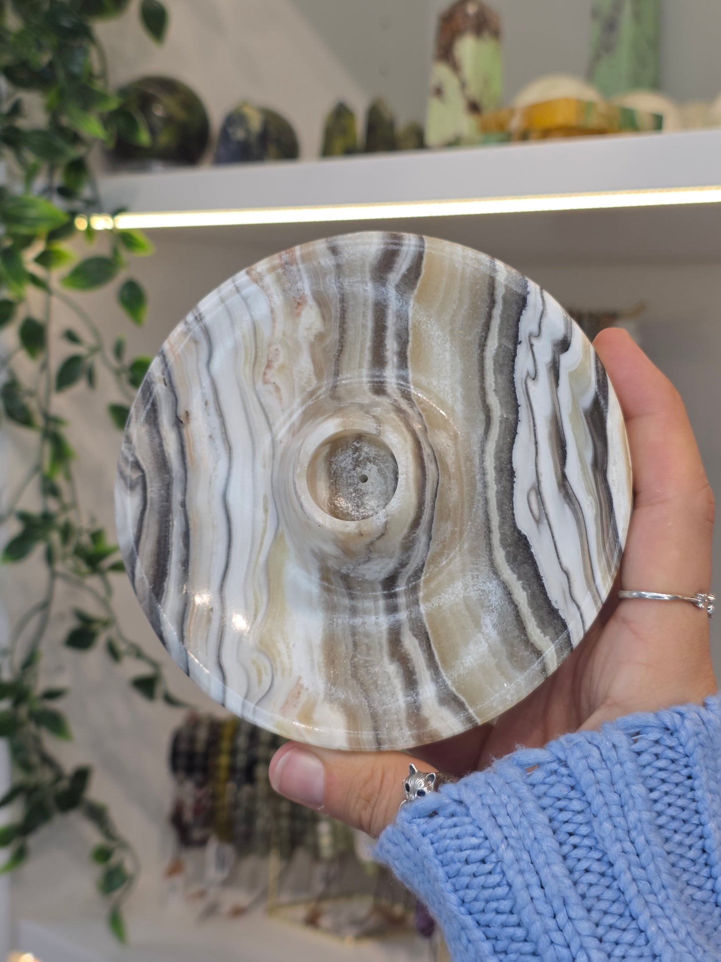 Mexican Onyx Palo Santo Incense Holder - Black/White Zebra Calcite - I
