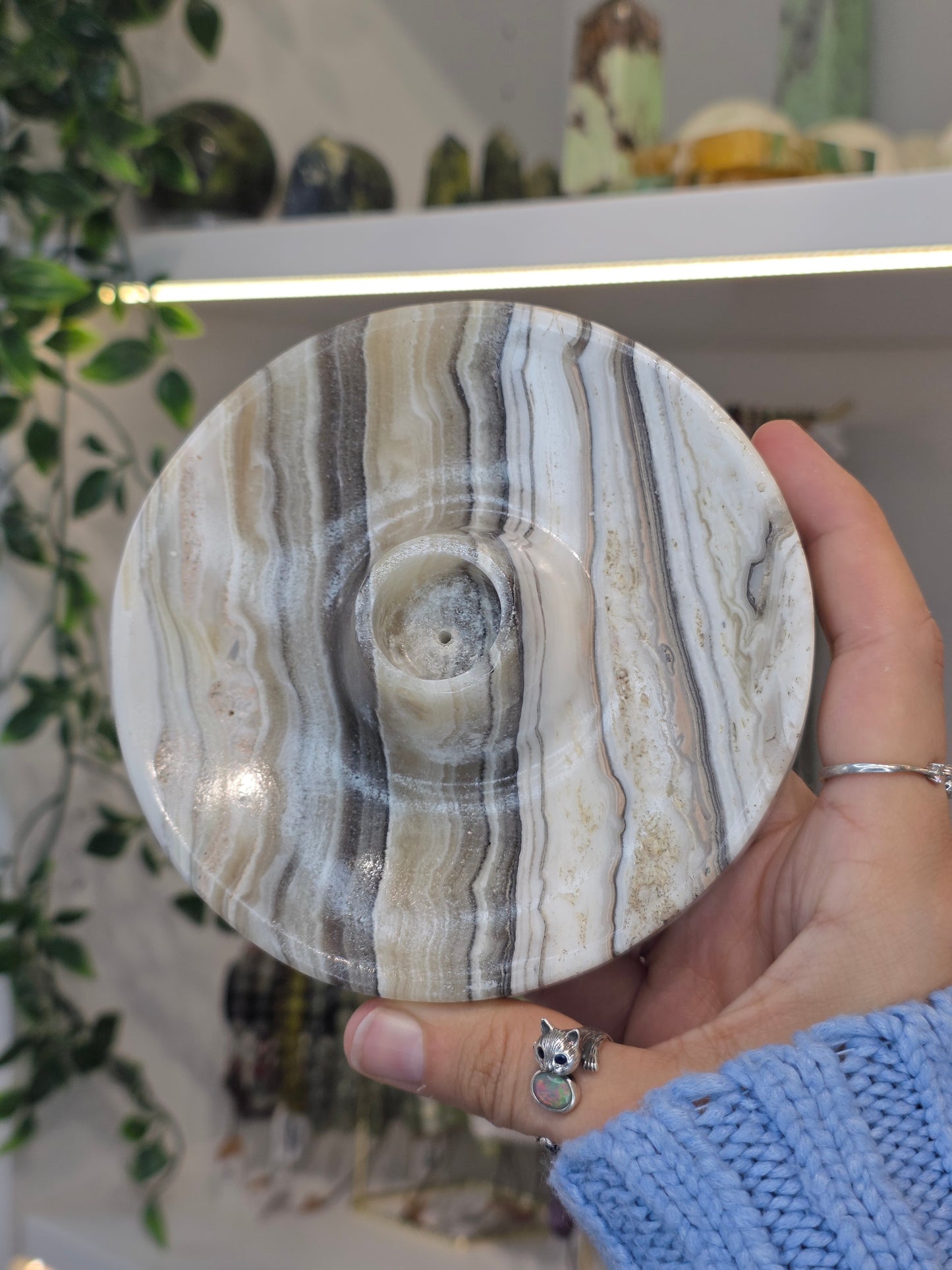 Mexican Onyx Palo Santo Incense Holder - Black/White Zebra Calcite - J