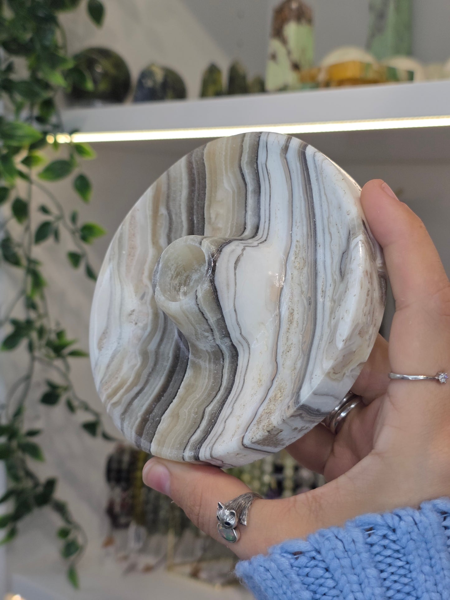 Mexican Onyx Palo Santo Incense Holder - Black/White Zebra Calcite - J