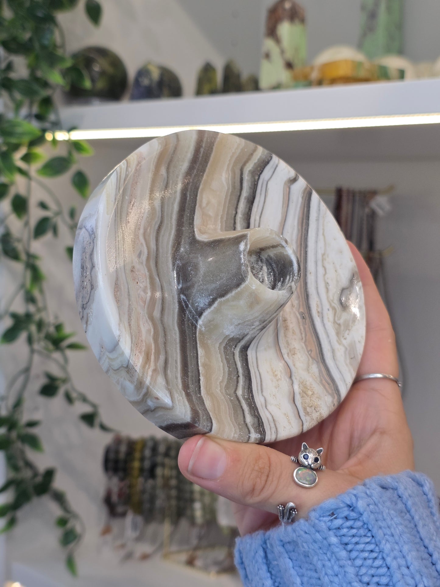 Mexican Onyx Palo Santo Incense Holder - Black/White Zebra Calcite - J