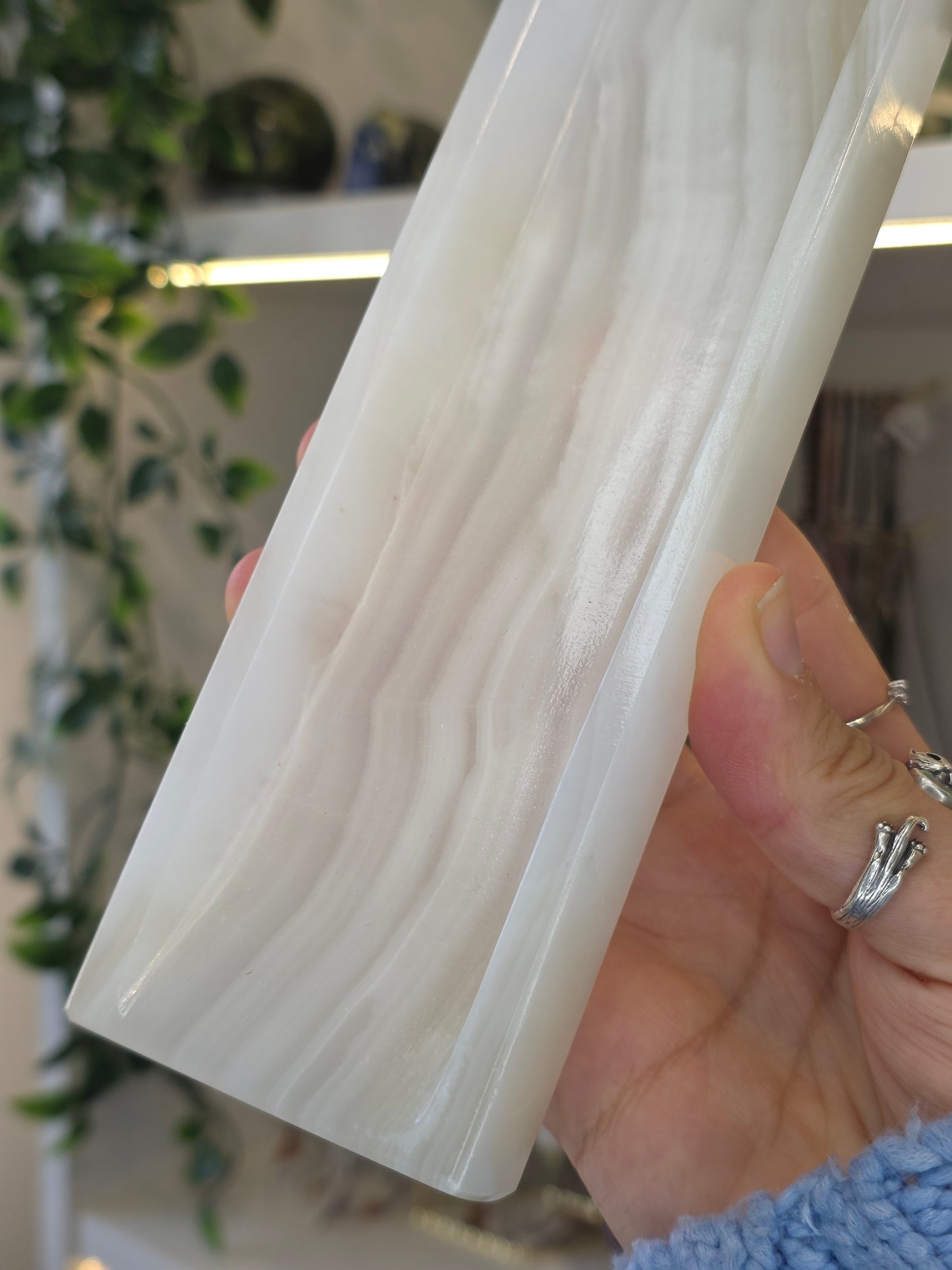 Mexican Onyx Incense Tray - White Banded Calcite - A