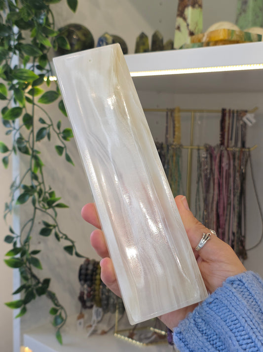 Mexican Onyx Incense Tray - White Banded Calcite - A