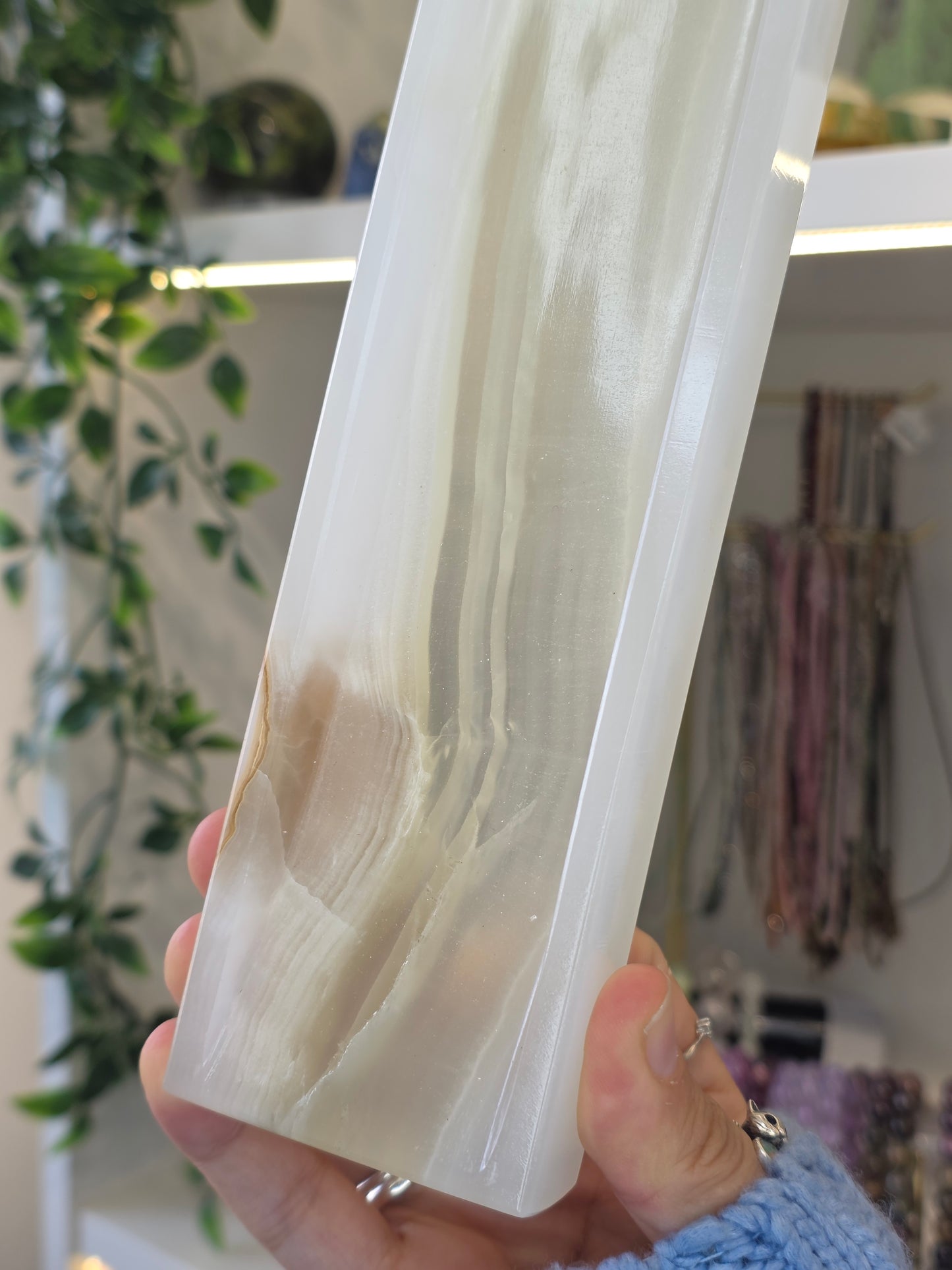 Mexican Onyx Incense Tray - White Banded Calcite - B