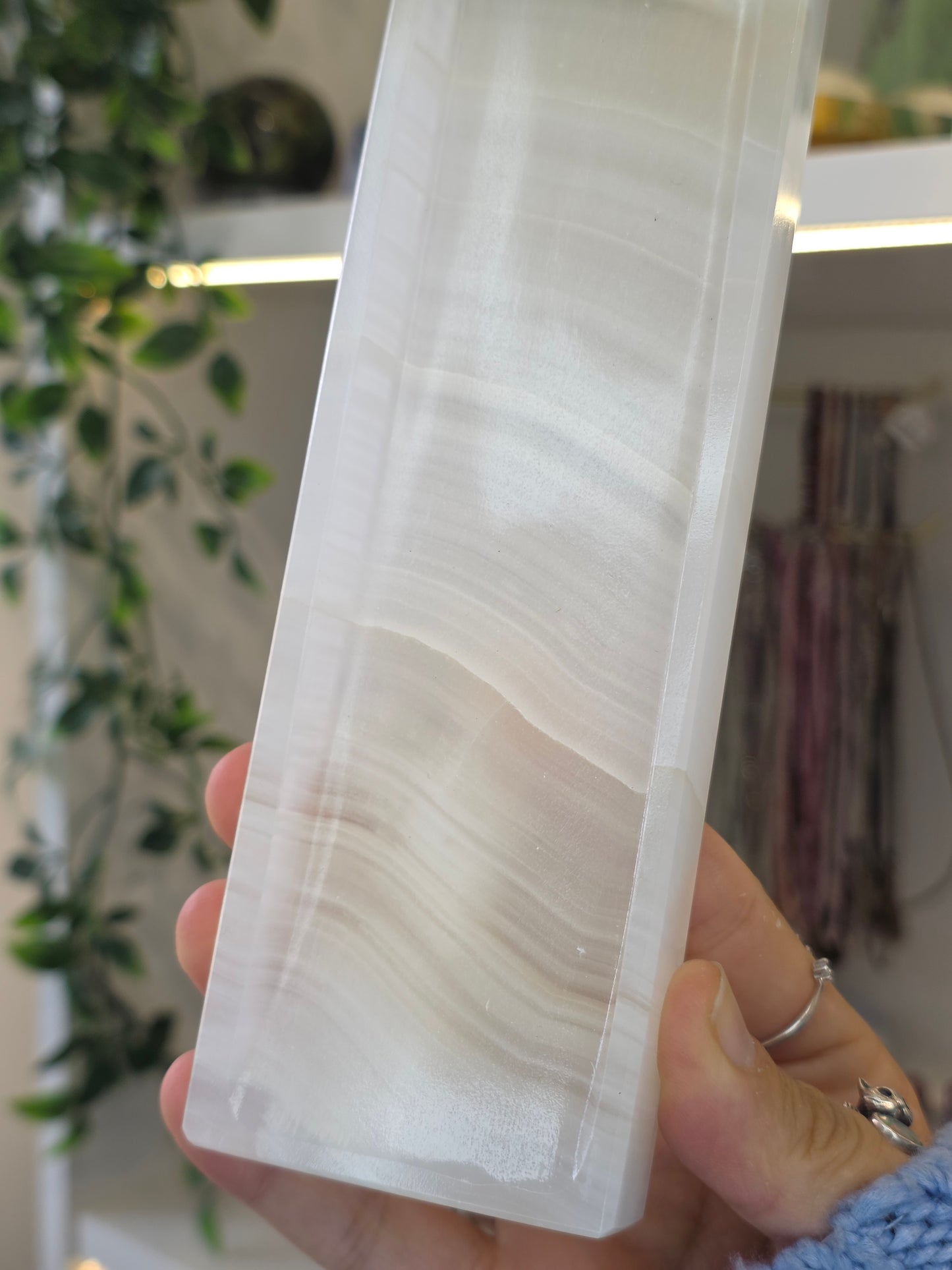 Mexican Onyx Incense Tray - White Banded Calcite - E